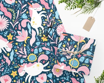 Papel de regalo de unicornio estilo bohemio, acabado mate, ideal para baby showers y fiestas de cumpleaños.