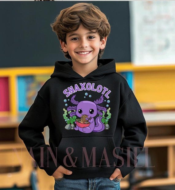 Lavender Axolotl Hoodie, Ramen Hoodie, Axolotl Snacks, Snaxolotl