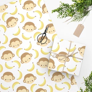 Papel de regalo de plátano y mono, papel de regalo para baby shower de cumpleaños, camiseta de niña de cumpleaños