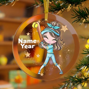 Girls Softball Ornament, Brown Hair Softball Player, Softball Christmas Ornament, Softball Daughter, Softball Gifts Her,Girls Softball Coach