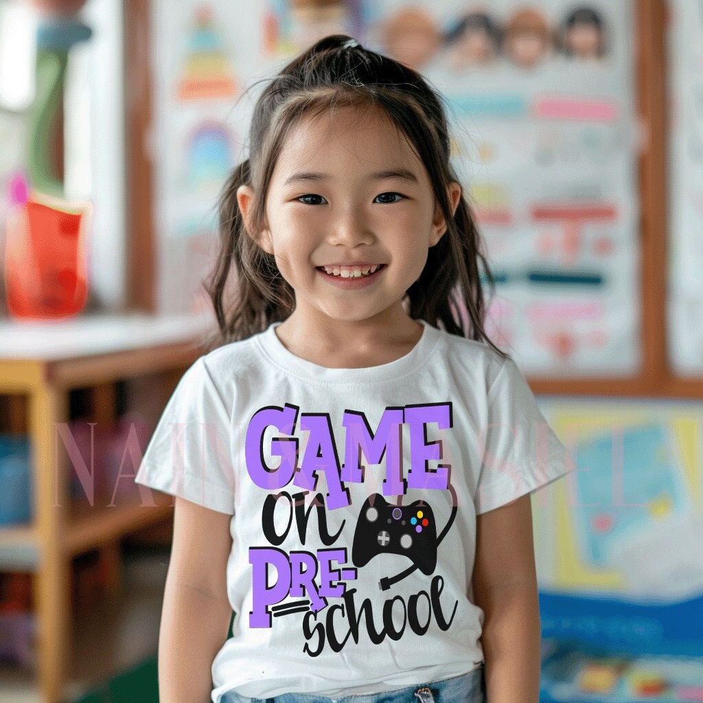 Preschool Shirt Girl Gamer,Game on Preschool,First Day School,1st Day of School Video Game Kid Moving Up Day Outfit PreK Girl Purple Teacher
