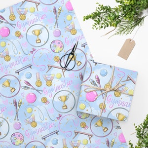 Girls Gymnastics Wrapping Paper, Gymnastics Gift Wrap, Gymnastics Gift Bag, Gymnastics Gifts, Gymnastics Birthday Party, Girls Gymnast Gift