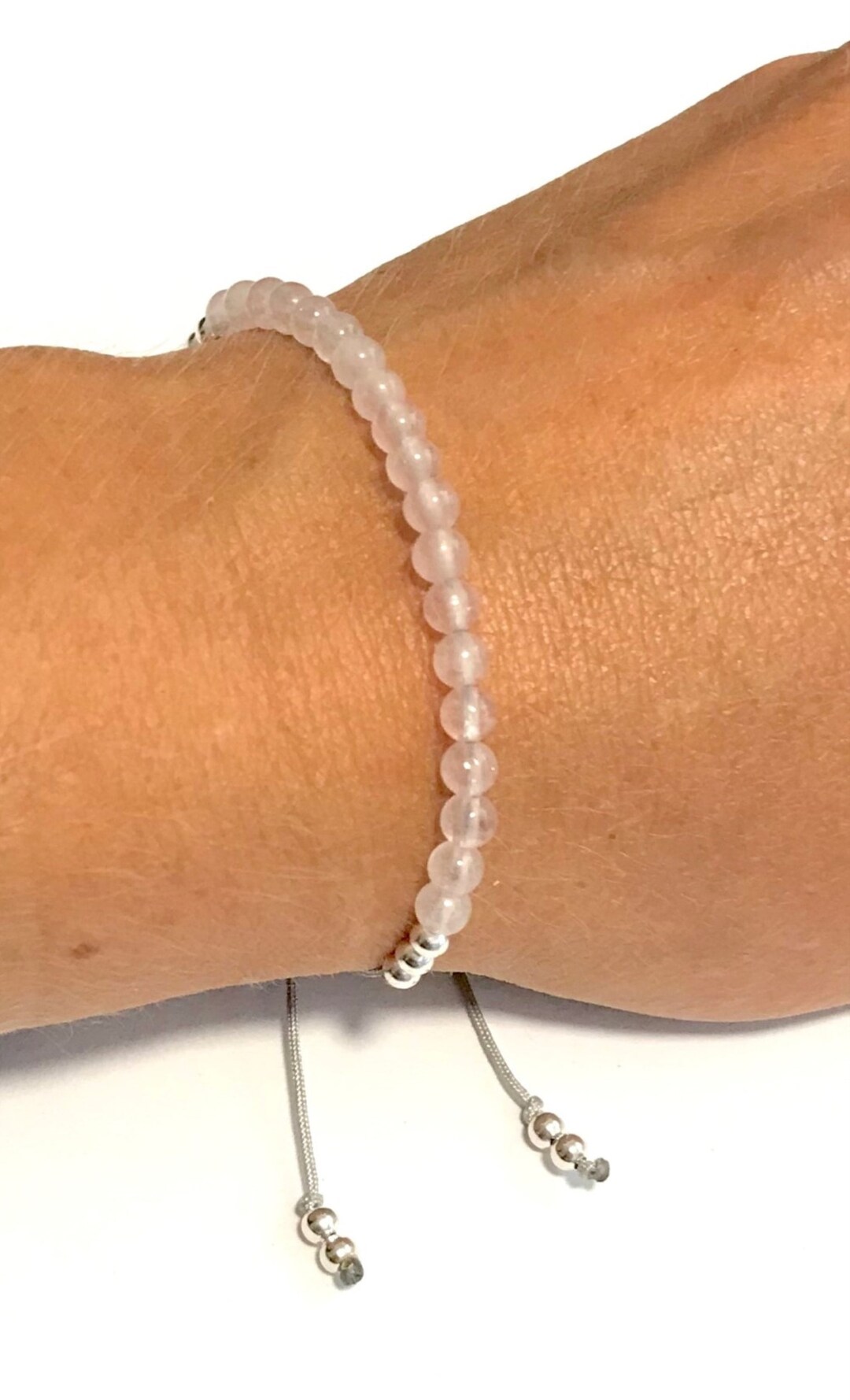Karma Gems Sterling Silver Rose Quartz Yoga Balance Reiki Bracelet