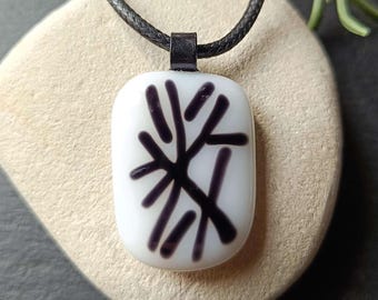 Black and white fused glass pendant necklace, artisan handmade jewellery