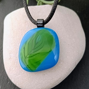 Fused Glass Pendant Necklace: Blue Green Handmade Jewelry