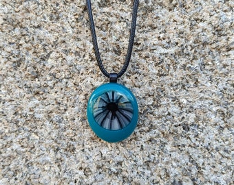 Handmade turquoise fused glass pendant with necklace, birthday gift, art glass