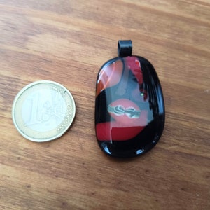 Handmade black and red fused glass pendant with necklace, birthday gift, art glass image 3