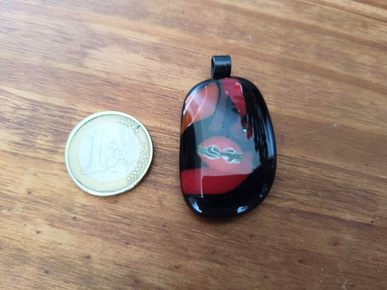 Handmade black and red fused glass pendant with necklace, birthday gift, art glass image 3