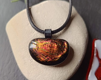 Handmade copper orange colour dichroic fused glass pendant with necklace, birthday gift, art glass