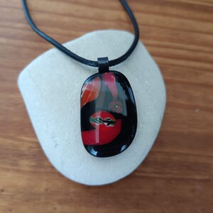 Handmade black and red fused glass pendant with necklace, birthday gift, art glass image 2
