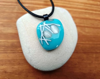 Handmade turquoise fused glass pendant necklace, birthday g