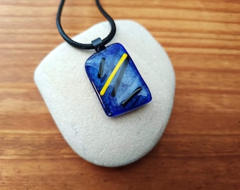 Handmade blue fused glass pendant with necklace, birthday gift, art glass