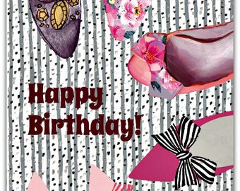 Shoes Happy Birthday hand made card - 12.5cm x 17.5cm (5'' x 7'') with envelope.