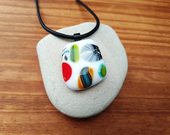 Handmade colourful fused glass pendant with necklace, birthday gift, art glass