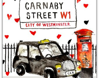 London Carnaby Street original greeting card handmade 15cm x 15cm