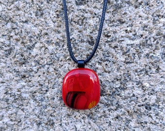 Handmade red abstract fused glass pendant with necklace, birthday gift, art glass