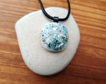 Handmade blue white fused glass pendant necklace, birthday gift, art glass