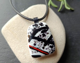 Handmade grungy style fused glass pendant necklace, birthday gift, art glass