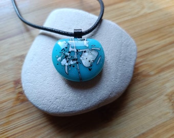 Handmade blue and white fused glass pendant with necklace, birthday gift, art glass