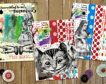 Alice in Wonderland card, cheshire cat card, mad hatter, white rabbit, set of cards, hand made cards, hand made card