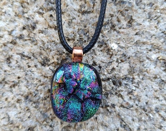 Handmade dichroic fused glass pendant with necklace, birthday gift, art glass