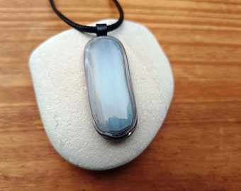 Handmade natural coloured fused glass pendant with necklace, birthday gift, art glass