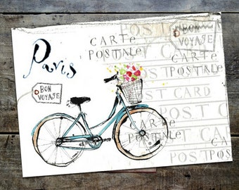 Map Paris double bike Cycle Travel Travel Bike travel bon voyage 12.5cm x 17cm