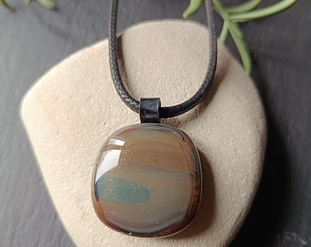 Fused glass pendant necklace, gift for men, birthday, art glass, necklace for dad, unique, artisanal necklace,