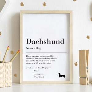 Dachshund Dictionary Print! Funny Quote Art, Weiner Dog Poster, Sausage Dog Definition, Puppy Pet Culture, Banter, Jokes A5/A4/A3 Typography