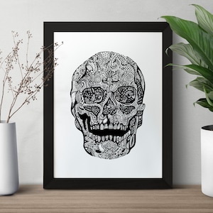 Swoodled Sugar Skull, Henna Skeleton, Mandala Art, Zentangle Drawing, Spooky Print, Pagan Witch Illustration, Quirky Anatomy A5 A4 A3 Art