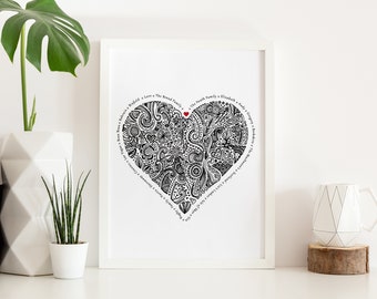 Personalised Heart Gift, Hand Drawn Swoodle, Birthday Mehndi, Love Mandala Art, Cute Custom Romantic Gift, Anniversary, Wedding Decor Print