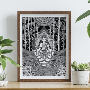 Indian Goddess Swoodle /Decor/Print/Wall Art, Bohemian Woman, Mehndi Forest, Henna art, high quality poster / A5 A4 A3 A2 A1 size