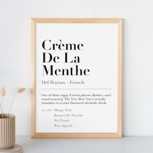 Crème de la menthe! Brits grappig woordenboek citaat print, Only Fools French gezegde, Britse cultuur, grappen, A5/A4/A3