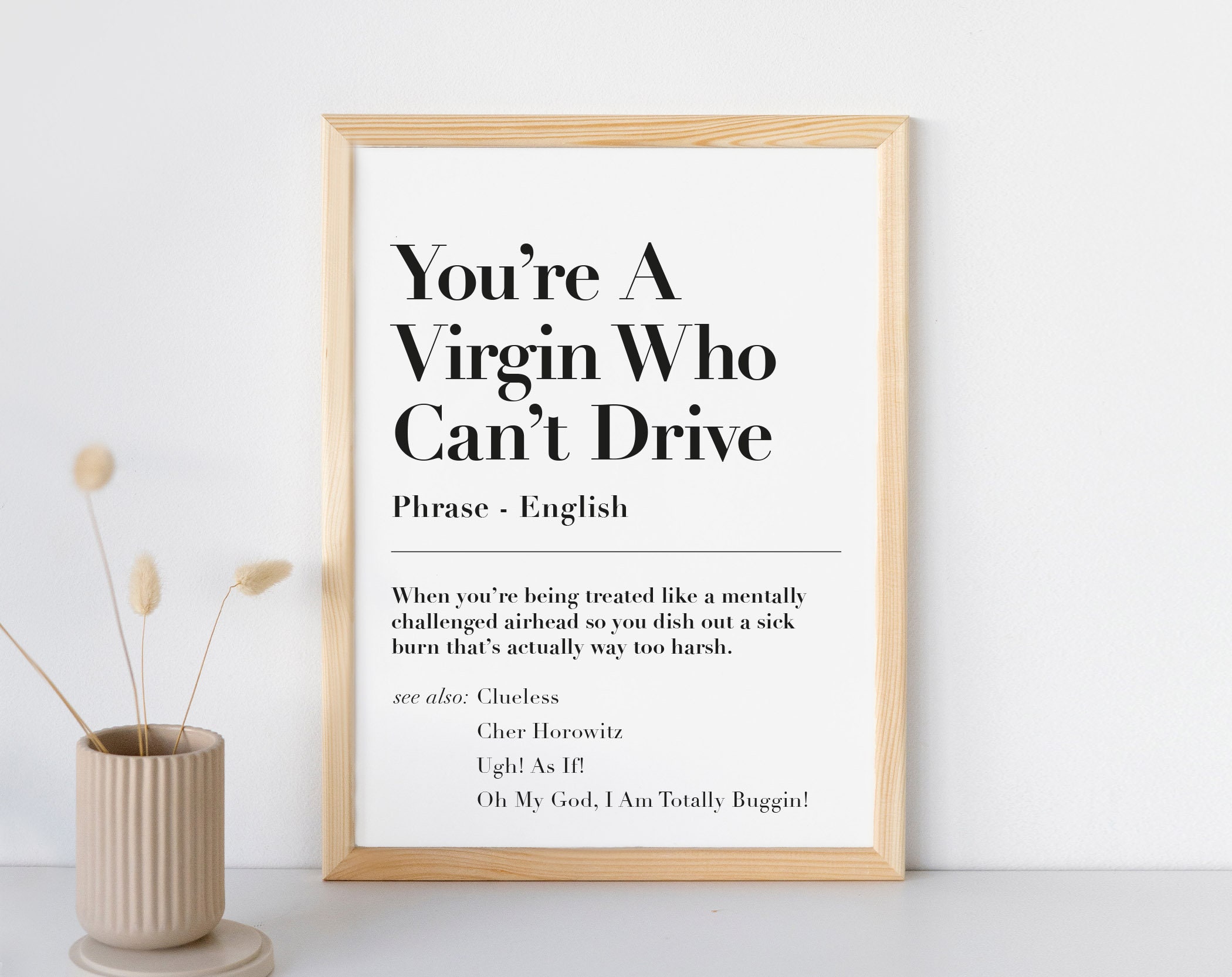 Virgin Who Can't Drive! Clueless Funny Dictionary Quote Print, 90s Movie  Meme, Definition, American Culture, Cher Horowitz, A5 / A4 / A3 Art - Etsy, image size:2100x1665