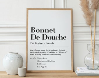 Bonnet De Douche! British Funny Dictionary Quote Print, French Saying, Only Fools UK Culture, Banter, Jokes, Chav, A5 / A4 / A3 Art