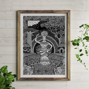 Afro Queen Swoodle /Decor/Print/Wall Art, Bohemian Woman, Ghana Sunset, Mehndi, African art, high quality poster / A5 A4 A3 A2 A1 size