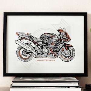 Personalised Kawasaki Ninja ZX-12R, Mandala & Mehndi Art, Custom Motorbike Illustration, Birthday Gift, Gift For Him, Home Decor, A4 Print
