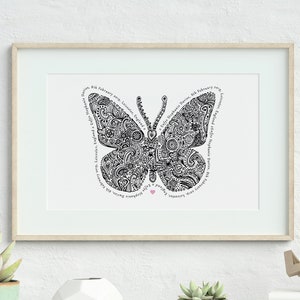 Butterfly Personalised Swoodle, Hand Drawn Butterfly, Insect Mandala Art, Cute Custom Butterfly, Birthday Gift, Wildlife Home Decor A4 Print