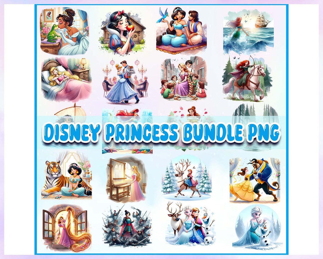 Princess Clipart PNG Bundle, Watercolor Fantasy Fairytale Clipart, for ...