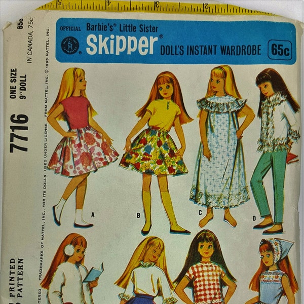 Vintage 1965 doll clothes pattern Barbie's Little Sister Skipper wardrobe McCall's 7716