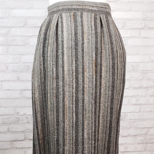 Rafaella 1980s striped gray wool pencil skirt with pleats at the waist size 8