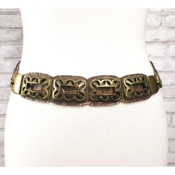 Vintage Belt Size Small Metal Leather Artsy Boho 1990s Mixed  display picture 1