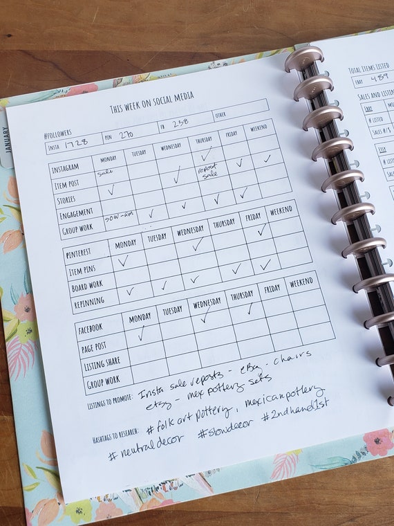 Weekly Social Media Tracker: Vintage Seller Planner (Digital Download)