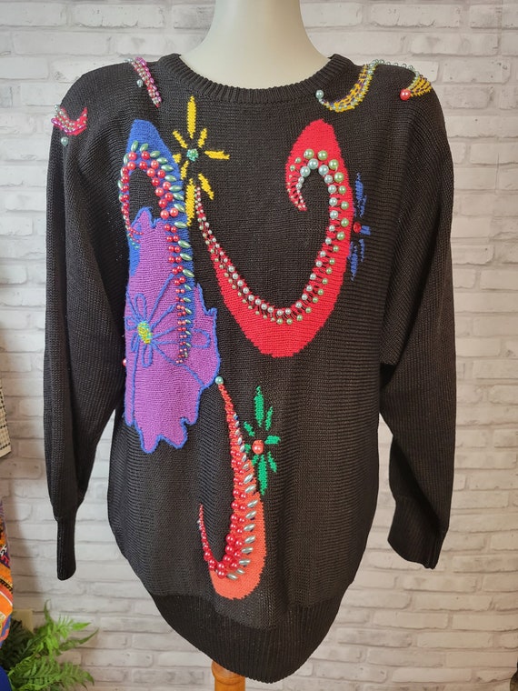 Chelsea Way hand-knit 1980s sweater size Medium bl