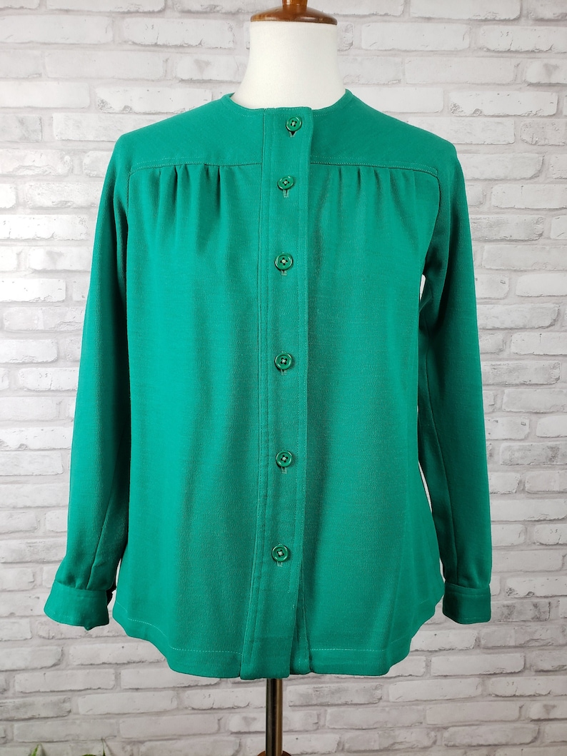 Swing jacket or shacket emerald green wool blend jersey knit, 38-inch bust Joan Leslie for Kasper 1970s image 1