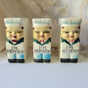 Choice of kitschy vintage ceramic chefs spice shakers made in Japan Royal Sealy, replacements