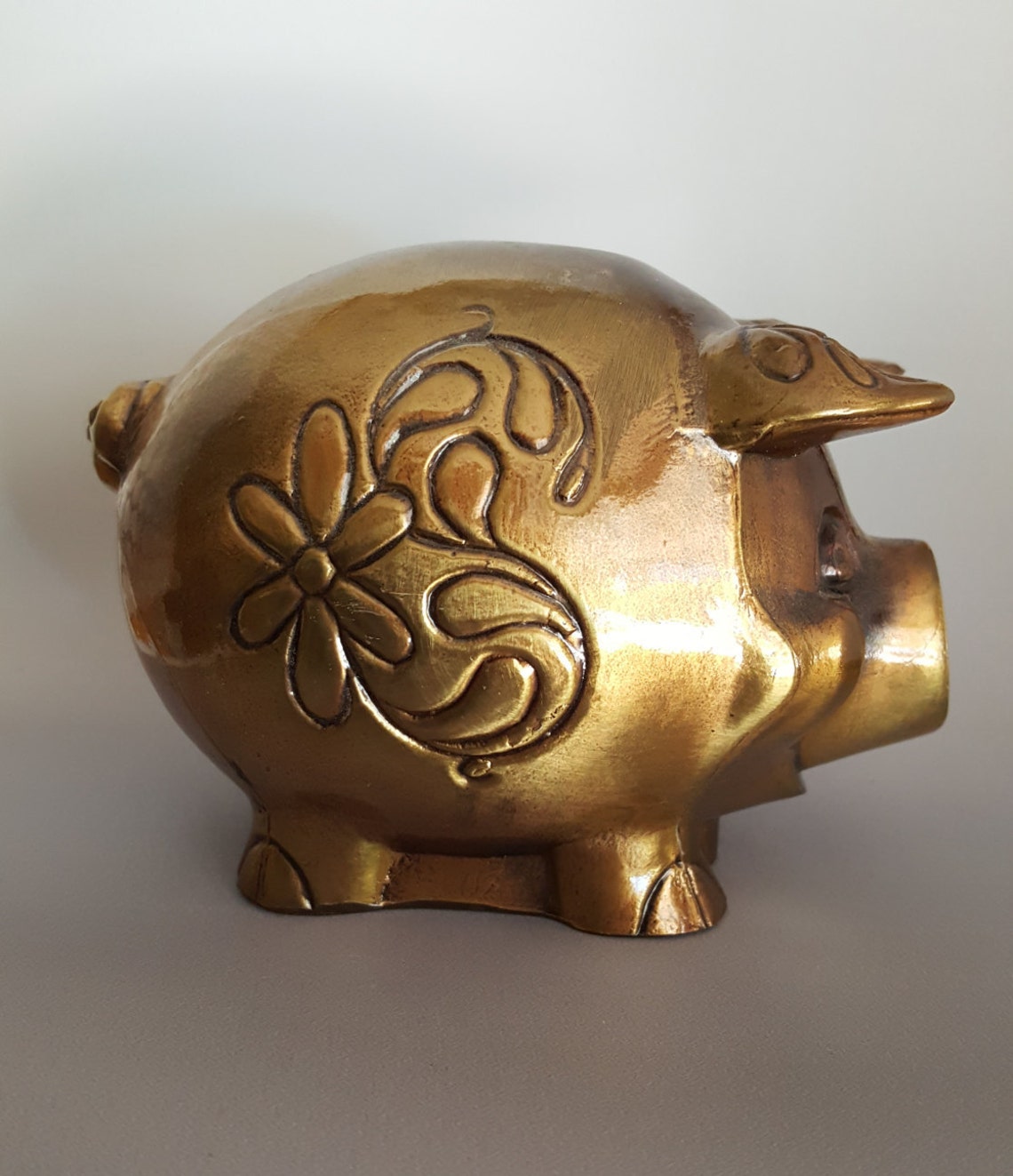Cast metal piggy bank flower pig vintage collectible Jefferson Etsy