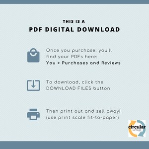 Puede incluir: Un gr&aacute;fico azul y blanco con el texto "THIS IS A PDF DIGITAL DOWNLOAD". El gr&aacute;fico incluye instrucciones sobre c&oacute;mo descargar e imprimir los archivos digitales.