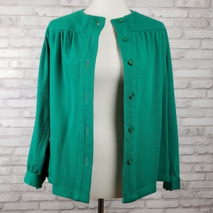 Swing jacket or shacket emerald green wool blend jersey knit, 38-inch bust Joan Leslie for Kasper 1970s image 3