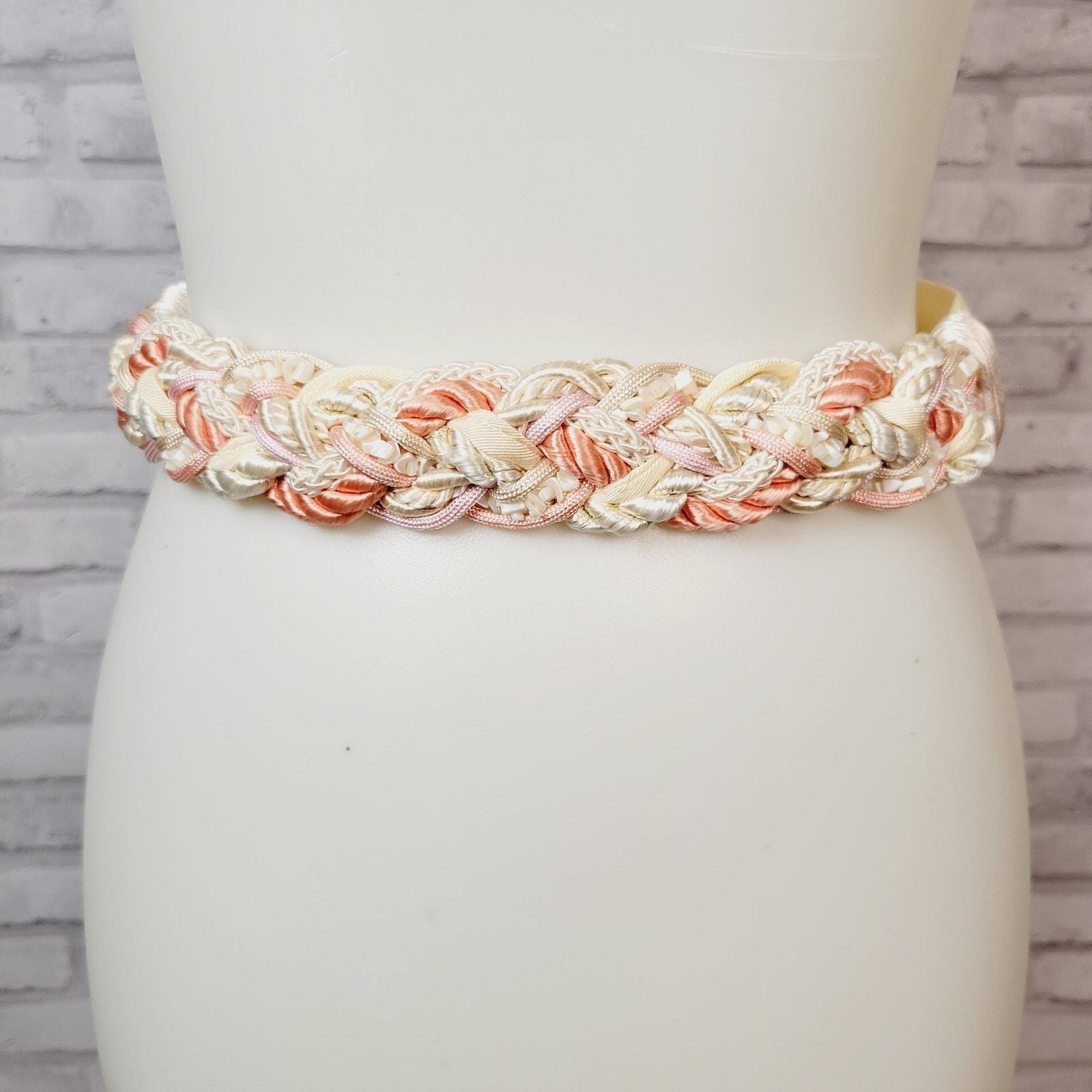 Vintage 1980s Braided Cord Belt Pink S/M Deadstock Boho Soft 